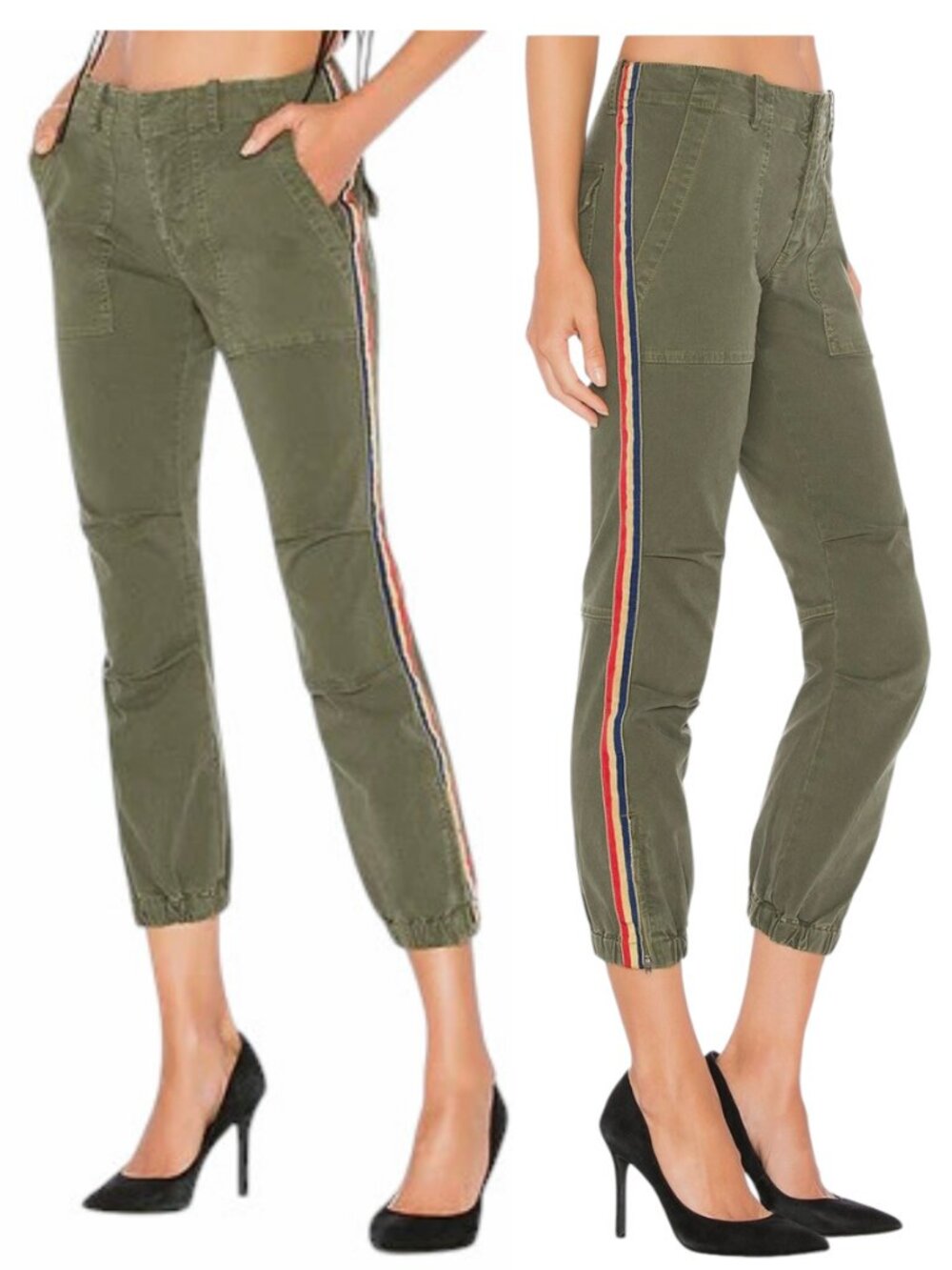 NILI LOTAN cropped French Military Pants Size 6 side stripe tape olive